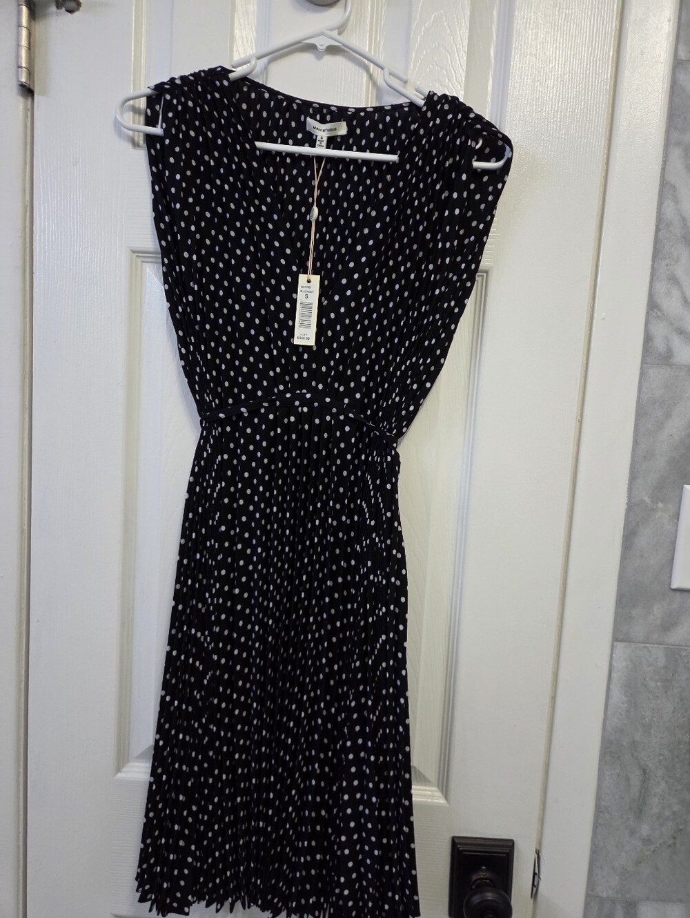 Max Studio Black Midi Dress with White Dot Print